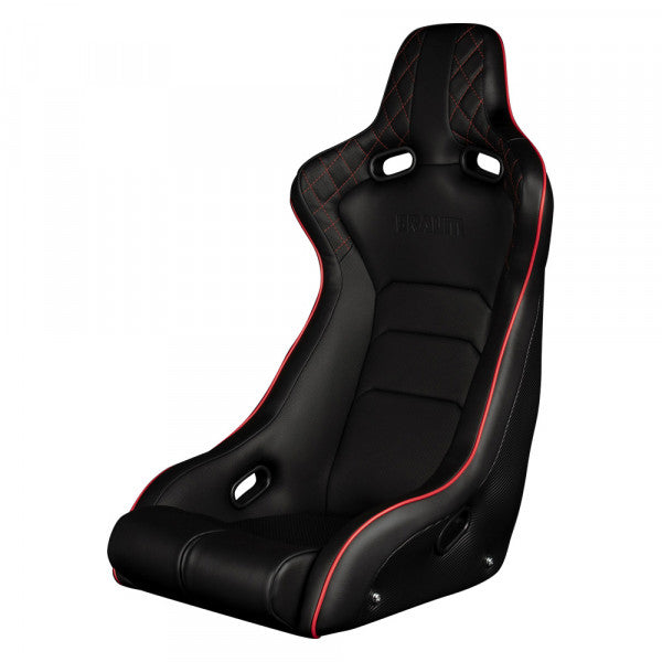 Braum Venom-X Series Fixed Back Bucket Seat - Black Diamond Red Stitching - BRR7-BDRS