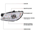 WRX HALOGEN PROJECTOR HEADLIGHTS CHROME HOUSING CLEAR LENS - LED BAR STYLE WITH SEQUENTIAL TURN SIGNAL - FOR FACTORY HALOGEN HEADLIGHT ONLY