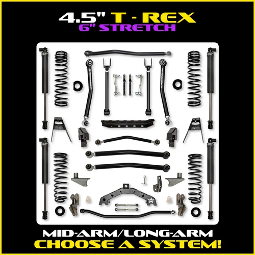 18C WRANGLER 2DR 4.5IN TREX NO LIMITS HYBRID C/O SYSTEM W/6IN REAR STRETCH FRONT/REAR LIFT KIT