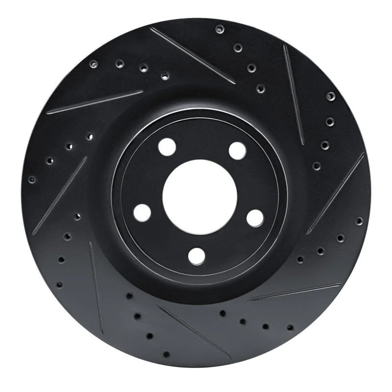 R1 15-25 Ford Mustang Front Right Drilled & Slotted Black Brake Rotor