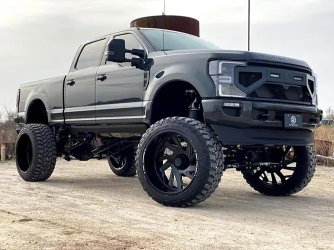 ~(110 lbs. 61X25X10)~ 2019 Ram 3500 Alpha Front Bumper Commander Grille Guard - 33-1 8in Sq. Light (x2) Sq. (x1) Smooth
