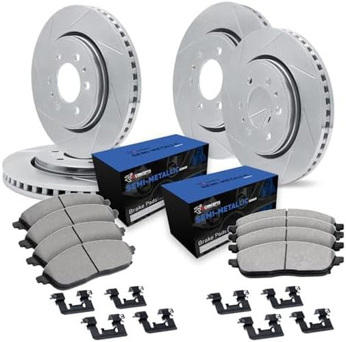 R1 Concepts Brake Rotors - Slotted - Silver w/ Semi-Met Pads Hdw Fits Nissan Frontier
