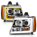 0714 TAHOE/SUBURBAN/AVALANCHE PROJECTOR HEADLIGHTS W/PLANK STYLE DESIGN CHROME W/AMBER