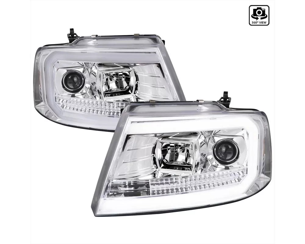 PROJECTOR HEADLIGHTS WITH LED BAR CLEAR LENS AND CHROME HOUSING