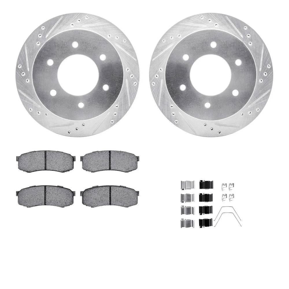 R1 Concepts Silver Drilled Slotted Rotors with 5000 Oep Brake Pads Hdw Fits Mitsubishi Montero