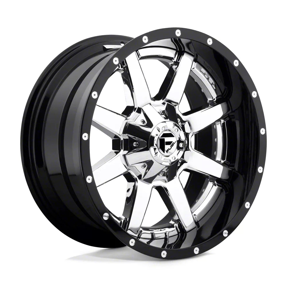 ~(66 lbs. 27X27X15)~ MAVERICK 24x12 8x165.10 CHROME PLATED GLOSS BLACK LIP (-44 mm)
