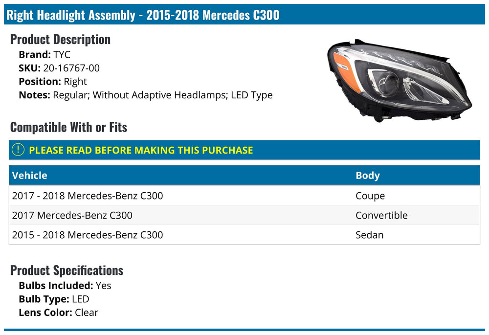 1518 MD CCLAS (W/O LOGO) LED W/O AFS HEADLIGHT ASSY R