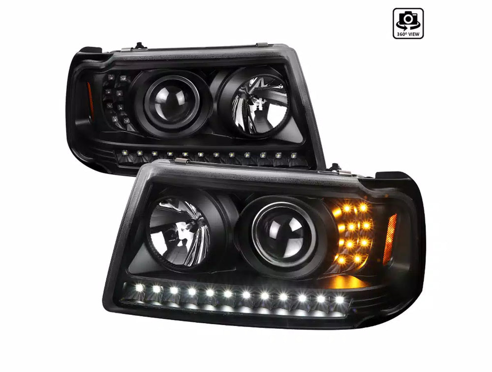 PROJECTOR HEADLIGHTS FULL BLACK HOUSING WITH CLEAR LENS