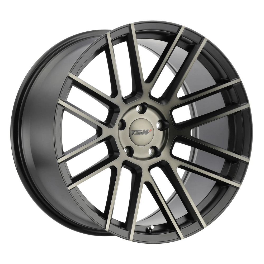 ~(26 lbs. 20X20X11)~ TSW MOSPORT 18x9.5 5/112 ET40 CB72.1 MATTE BLACK W/MACHINE FACE AND DARK TINT