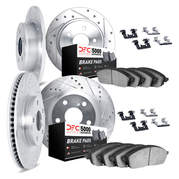 DFC 10-16 Hyundai Tucson Front & Rear Drill/Slot Silver Rotors 5000 Adv Brake Pads w/Hardware