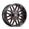 ~(42 lbs. 22X22X11)~ COGENT (8107) BLACK W/PRISM RED 20X10 6-135/6-139.7 -19mm 106mm
