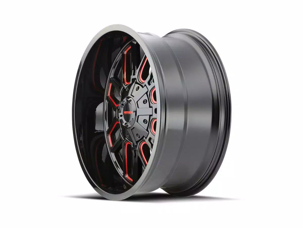 ~(42 lbs. 22X22X11)~ COGENT (8107) BLACK W/PRISM RED 20X10 6-135/6-139.7 -19mm 106mm