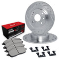 R1 76-81 Toyota Celica Front Drilled & Slotted Silver Brake Rotor Set w/Optimum OE Pads and Hardware