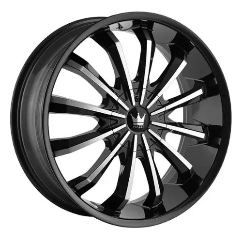 ~(44 lbs. 22X22X11)~ MAZZI FUSION GLOSS BLACK/MACHINED FACE 20X8.5 5-112/5-120 35MM 74.1MM