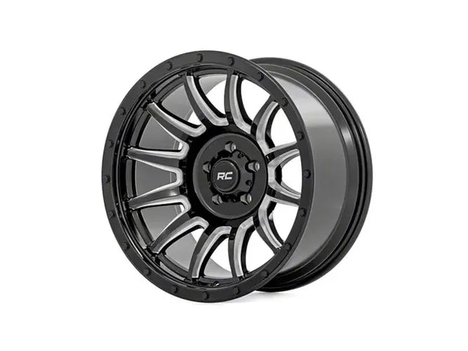 Rough Country 90 Series Wheel | One-Piece | Gloss Black w/machined spokes | 18x9 | 6x5.5 | -12mm