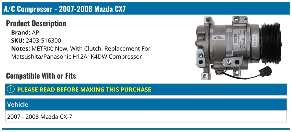 0708 MZ C.X7 2.3L COMPRESSOR