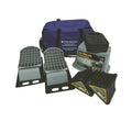 TRAVEL TRAILER LEVELER KIT INCLUDES 2 BASE PAD LEVELERS 1 PEAK 4 PADS AND 2 WHEEL CHOCKS