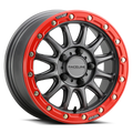 Raceline A14GR Alpha 15x7in/5x114.3 BP/25mm Offset/68mm Bore - Gunmetal & Red Ring Beadlock Wheel
