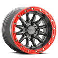 Raceline A14GR Alpha 15x7in/5x114.3 BP/25mm Offset/68mm Bore - Gunmetal & Red Ring Beadlock Wheel