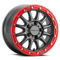 Raceline A14GR Alpha 15x7in/5x114.3 BP/25mm Offset/68mm Bore - Gunmetal & Red Ring Beadlock Wheel