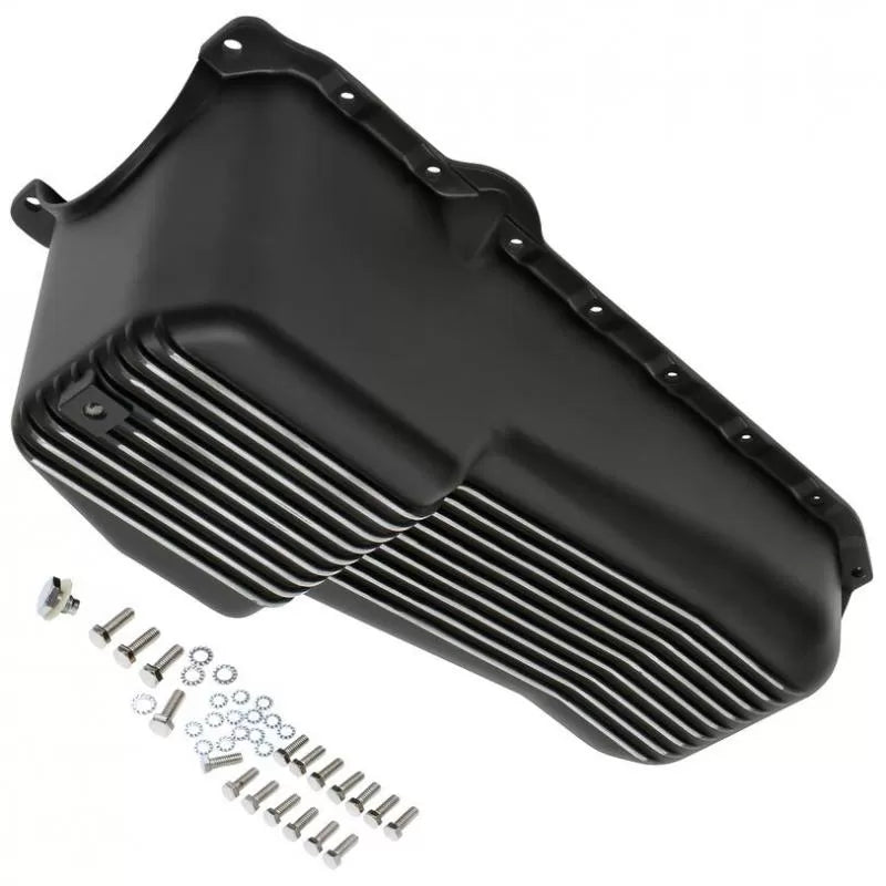 8600 CHEVY 305350 SB FINNED ALUMINUM OIL PAN 4QT BLACK