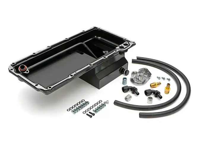 LS SWAP OIL PAN & FILTER RELOCATION KIT SINGLE FILTER VERITCAL PORT BLACK