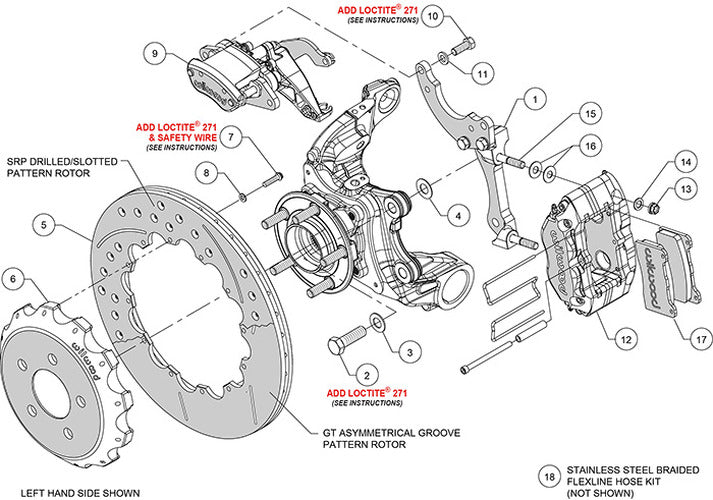Wilwood Dynapro Radial / MC4 Rear Kit 12.88 Drilled & Slotted Red 2015 Ford Mustang w/Lines