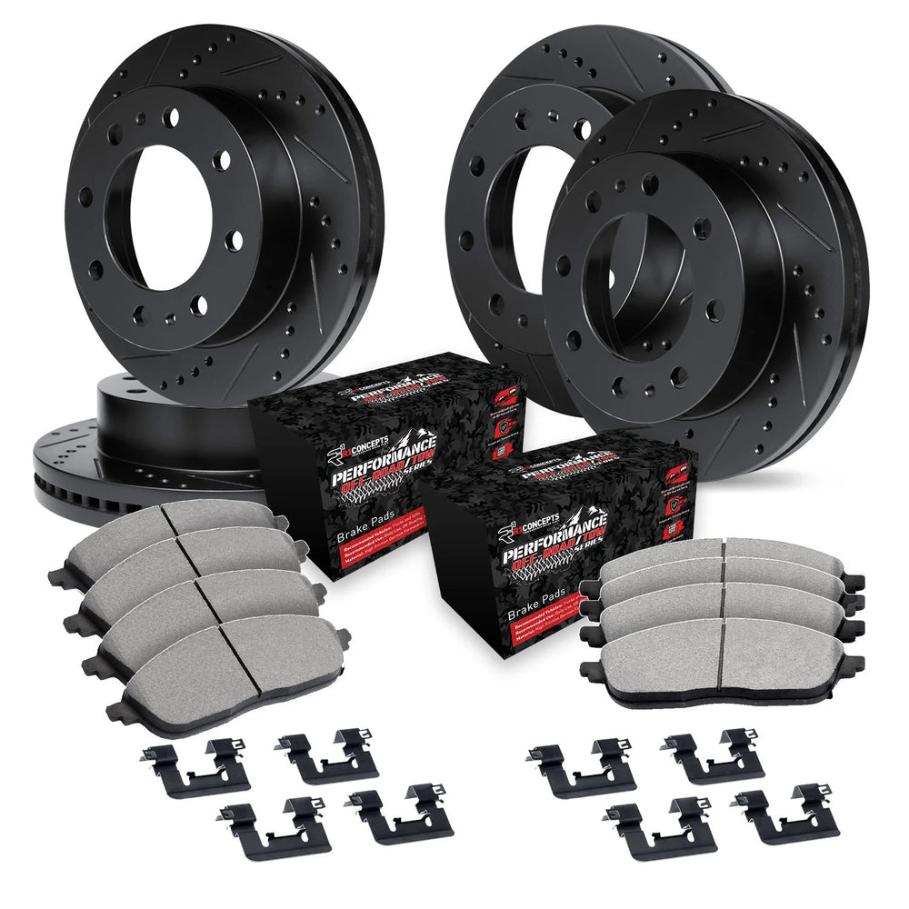 R1 09-18 Dodge Ram 4000 Front & Rear Drill/Slot Black Rotors w/Off-Road/Tow Pads
