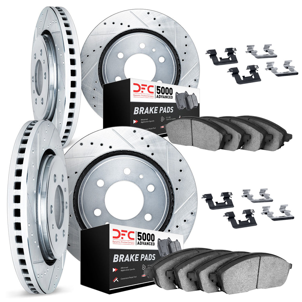 DFC 10-24 Lexus GX460 Front & Rear Drill/Slot Silver Rotors with 5000 Advanced Brake Pads w/Hardware