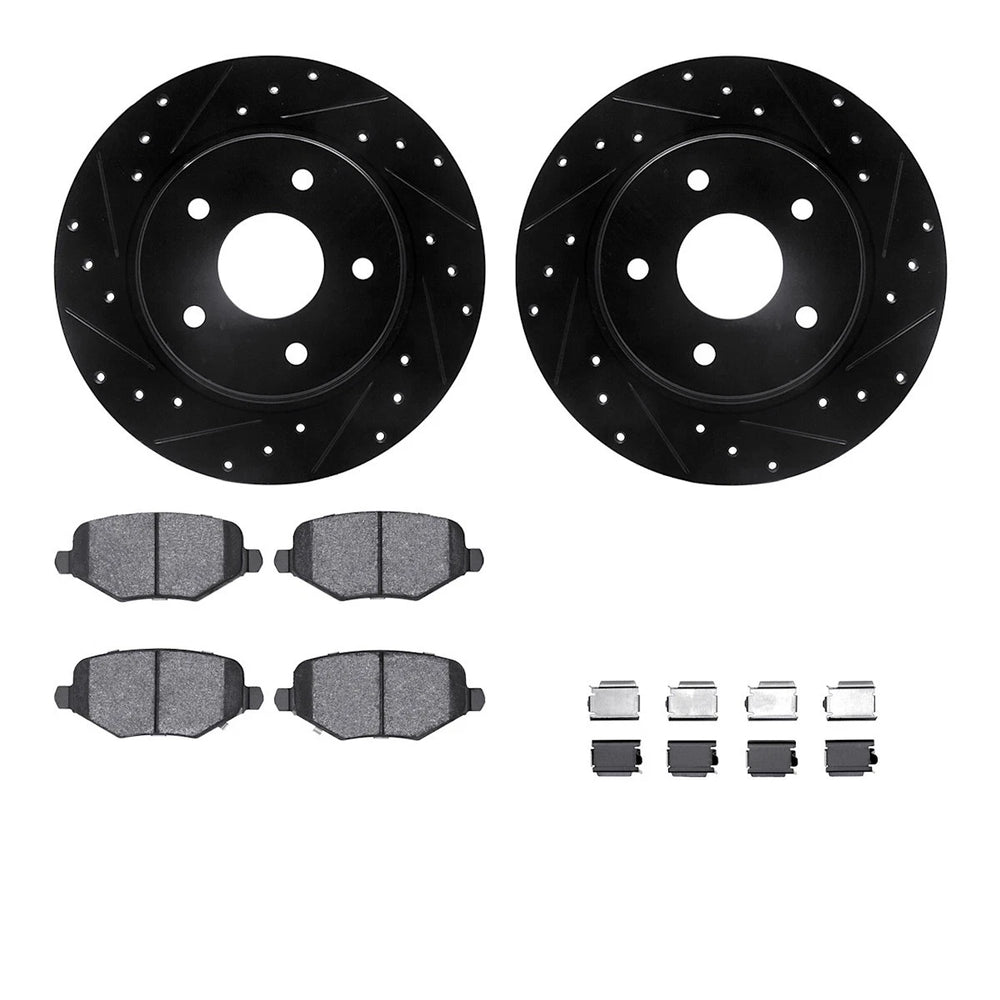 R1 Concepts Black Drilled Slotted Rotors with 5000 Oep Brake Pads Hdw Fits Dodge Journey