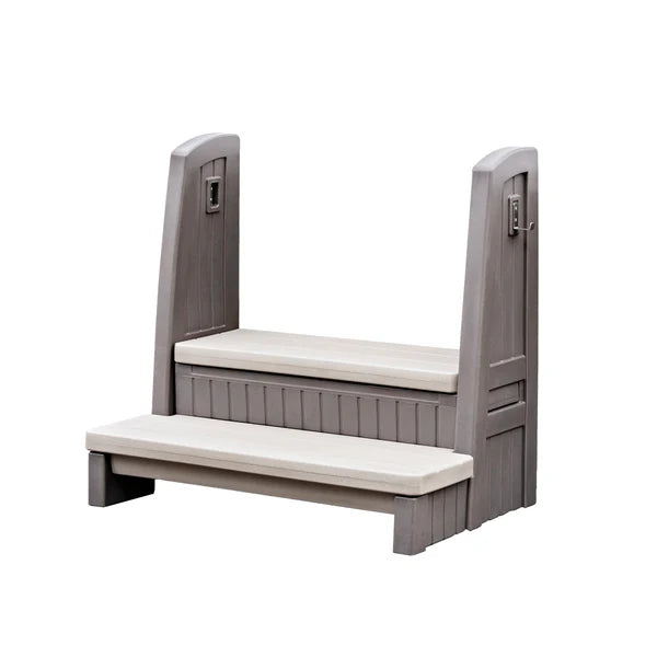 HOT TUB STORAGE STEPS WITH HANDRAILS (DARK CEDAR)