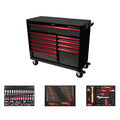 PRO SERIES 45IN 11DRAWER BOTTOM ROLL CABINET W/217PC TOOL SET BLACK RED TRIM