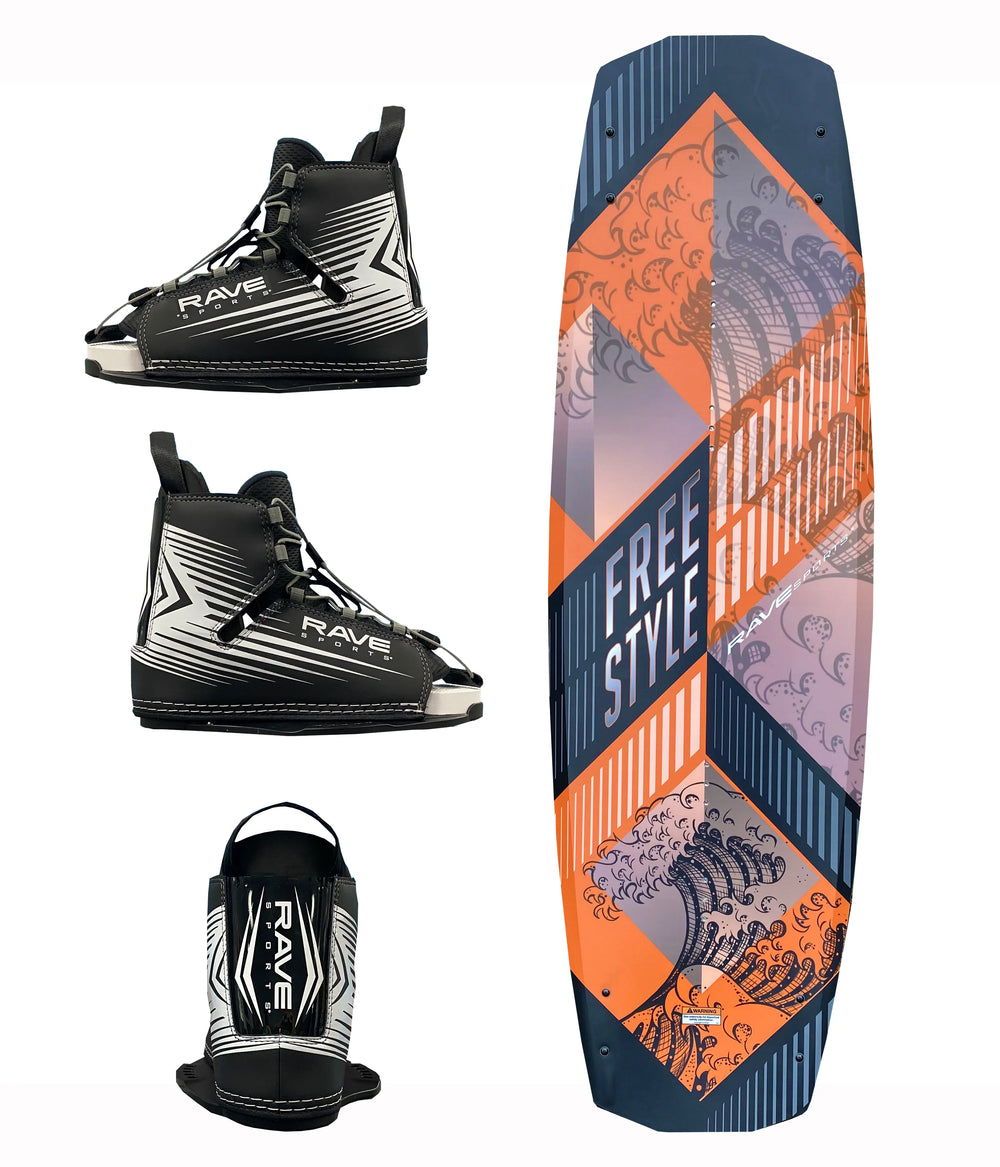 RAVE SPORTS FREESTYLE ORANGE WAKEBOARD WITH BOOTS