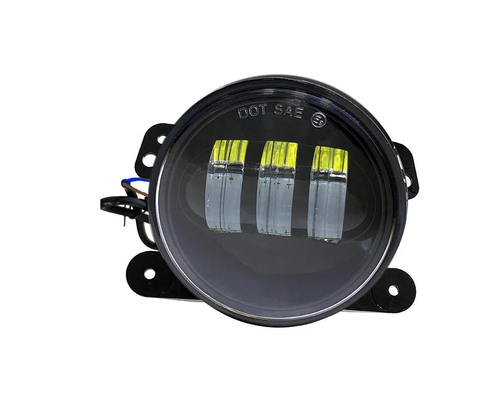 ~(3 lbs. 9X5X4)~ Jeep JK/CJ/TJ 4 Inch 30 Watt Fog Light RGB Accent Quad-Lock/Interlock Black Reflector Tempest Series