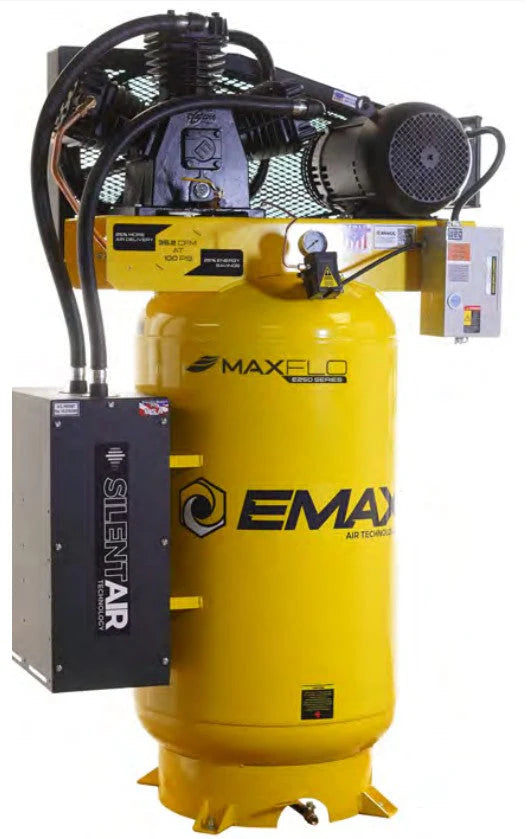 SILENT AIR INDUSTRIAL MAX FLOW AIR COMPRESSOR TWO STAGE 3 CYL 7.5HP 35.2CFM 80 GAL