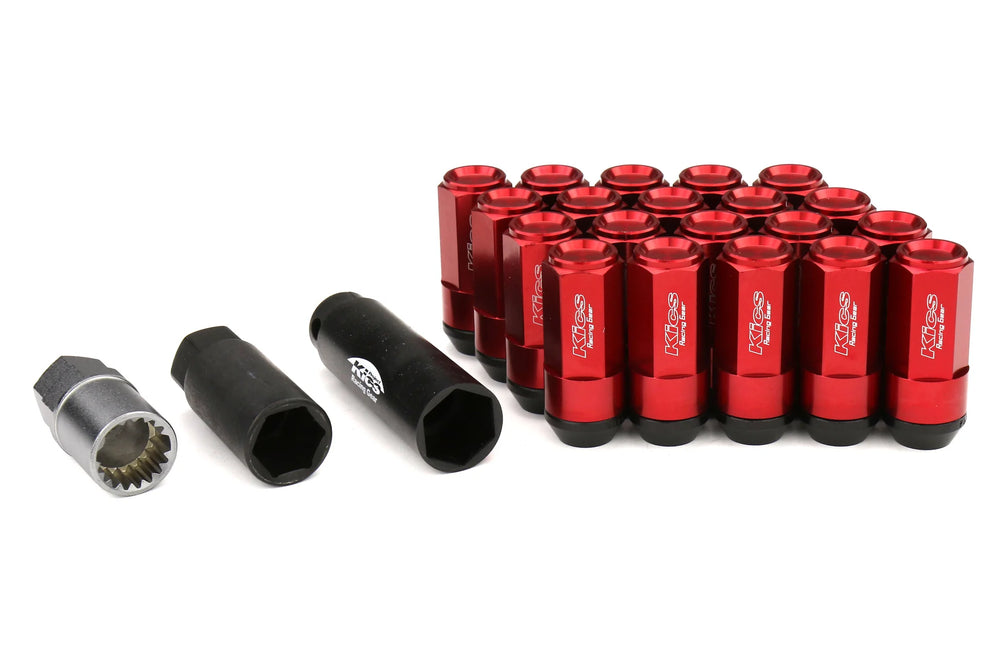 Project Kics Leggdura Racing Shell Type Lug Nut 53mm Closed-End Look 16 Pcs + 4 Locks 12X1.25 Red