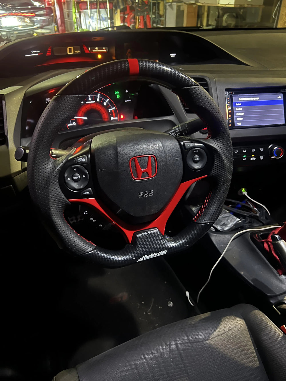 Buddy Club Sport Steering Wheel RED Carbon Style Civic 12-15