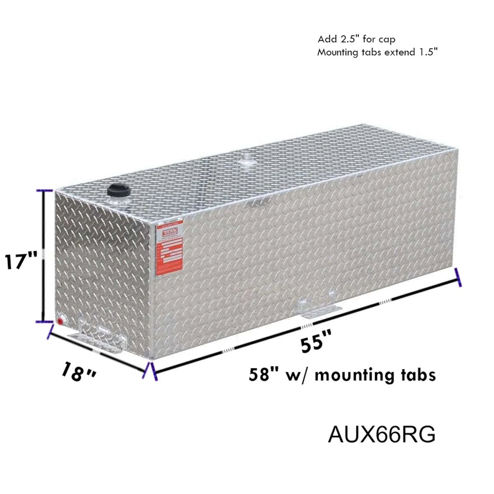 66 GALLON RECTANGLE DIAMOND PLATE ALUMINUM GASOLINE AUXILARY TANK W/FUEL PICKUP
