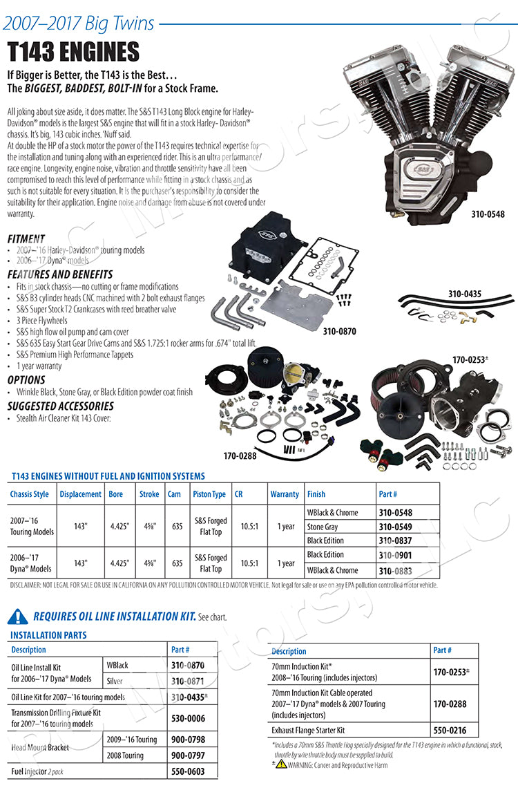 S&S Cycle 07-16 Touring Models T143 Engine - Wrinkle Black