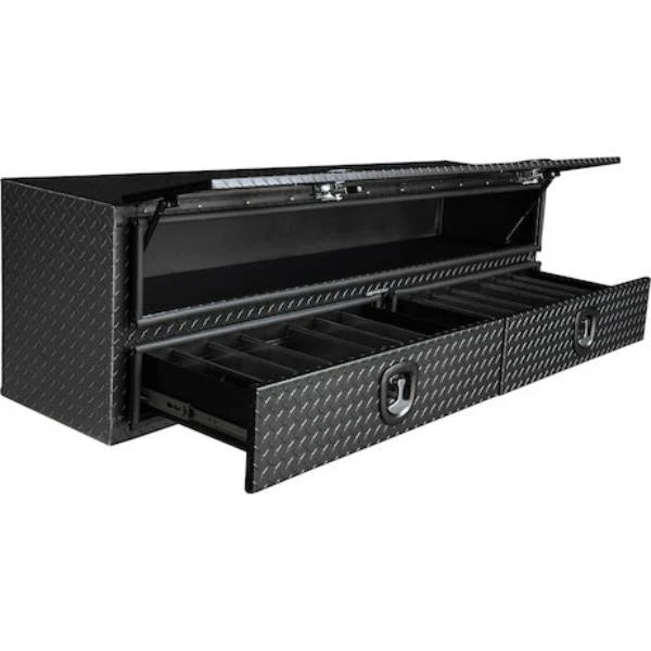 DIAMOND TREAD ALUMINUM HEAVYDUTY FLATBED CONTRACTOR WITH LOWER DRAWERS 21X18X72 BLACK