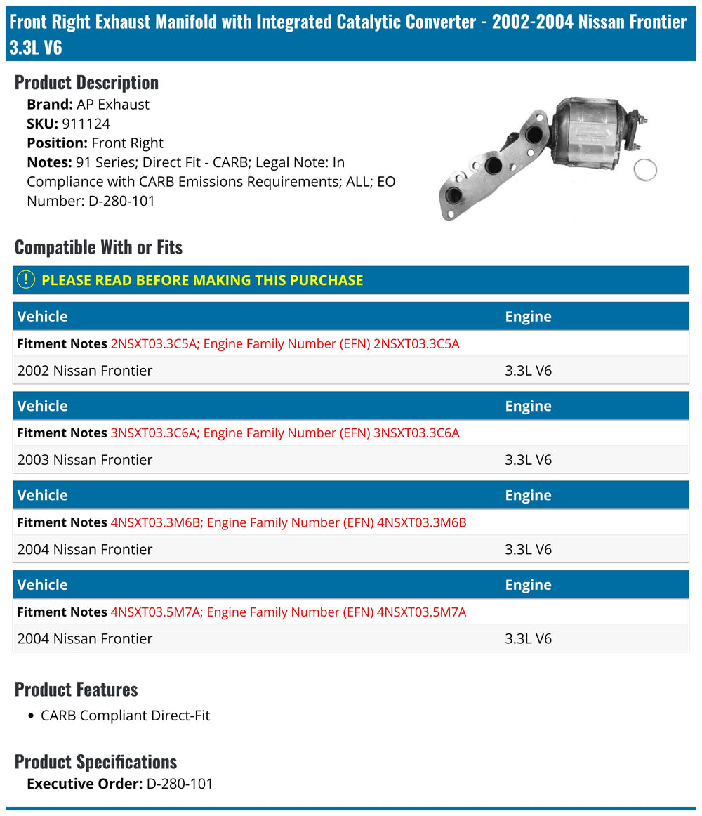 FRONTIER/XTERRA OBDII MANIFOLD CONVERTER DIRECT FIT