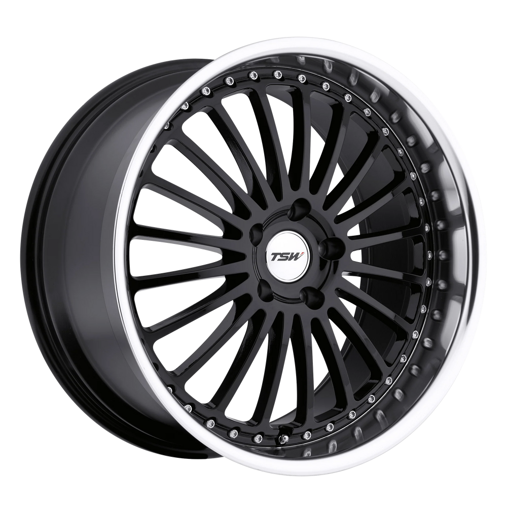~(31 lbs. 20X20X11)~ TSW SILVERSTONE 18x9.5 5/114.3 ET20 CB76.1 GLOSS BLACK W/MIRROR CUT LIP