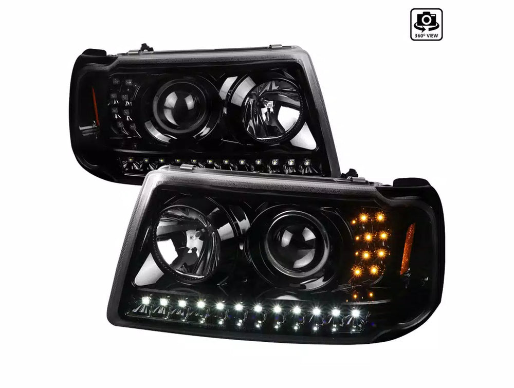 PROJECTOR HEADLIGHTS FULL GLOSSY BLACK HOUSING WITH CLEAR LENS