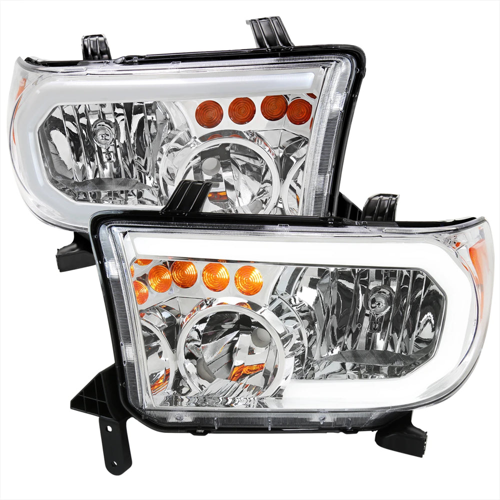 RETROFIT HEADLIGHTS LED BAR OE STYLE CHROME HOUSING AND SMOKED LENS