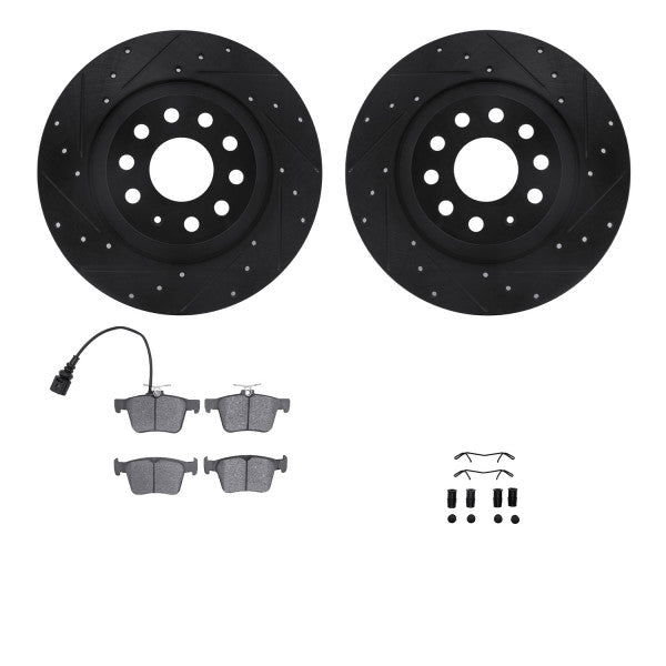 R1 18-25 Audi Q3 Rear Drilled & Slotted Black Brake Rotor Set w/Euro Ceramic Pads and Hardware