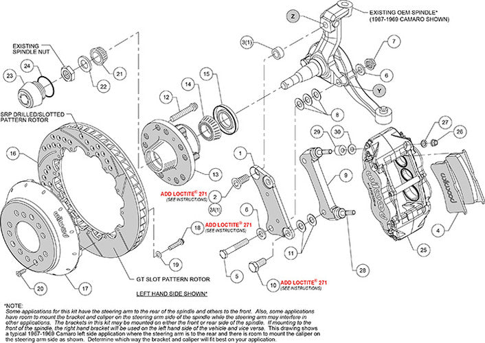 Wilwood Narrow Superlite 6R Dust Seal Front Hub Kit 14.00in Drill Red 67-69 Camaro 64-72 Nova