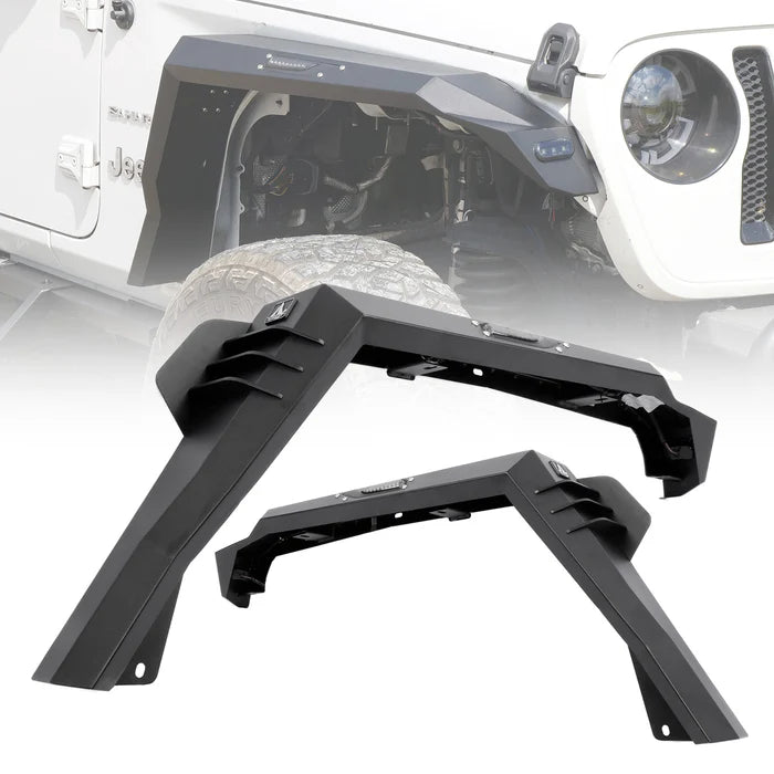 18C WRANGLER JL; 19C GLADIATOR JT FRT FENDER FLARES W/ LED LIGHTS ; BLK; POWDE