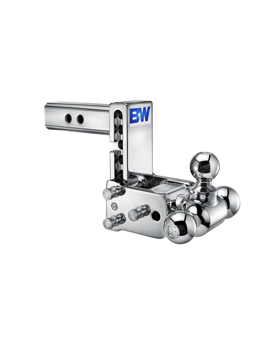 Tow and Stow 2 INCH Chrome 1 7 8in x 2in x 2 5 16in Tri-Ball 5in Drop 5 1 2in Rise