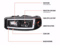 DENALI PROJECTOR HEADLIGHTS WITH MATTE BLACK HOUSING CLEAR LENS AND AMBER REFLECTOR