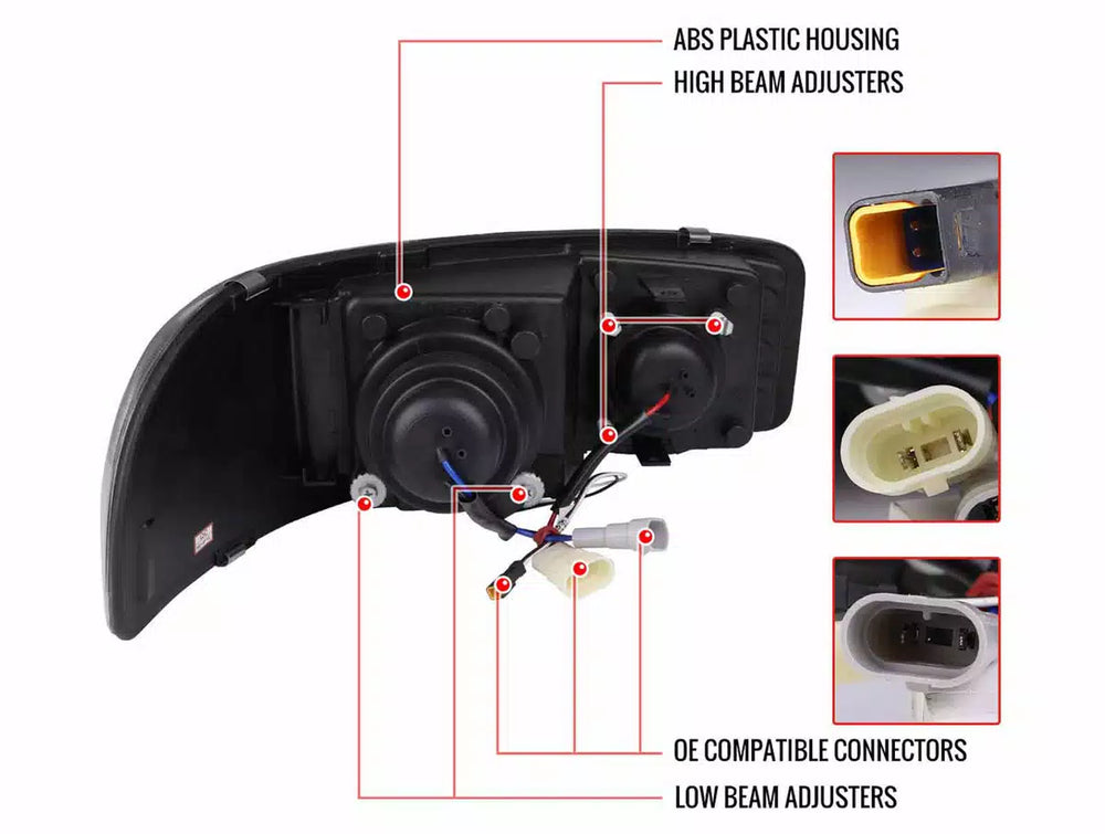 DENALI PROJECTOR HEADLIGHTS WITH MATTE BLACK HOUSING CLEAR LENS AND AMBER REFLECTOR
